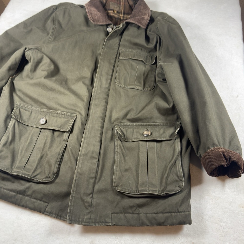 St Johns Bay Field Jacket Mens XL Olive Plaid Lined Hunting‎ Barn/ Chore Jacket - Picture 3 of 13
